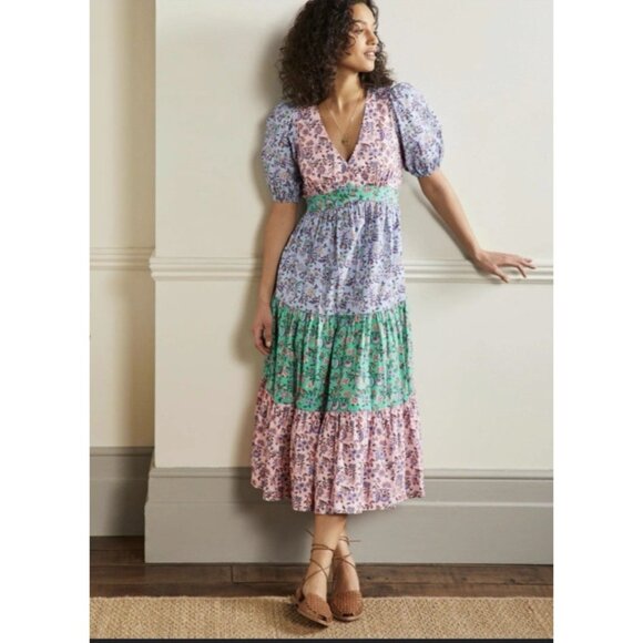 Boden Maxi Dress 10 R Cotton Colorful Smocked Pockets Short Sleeve Washable NEW - Picture 1 of 13